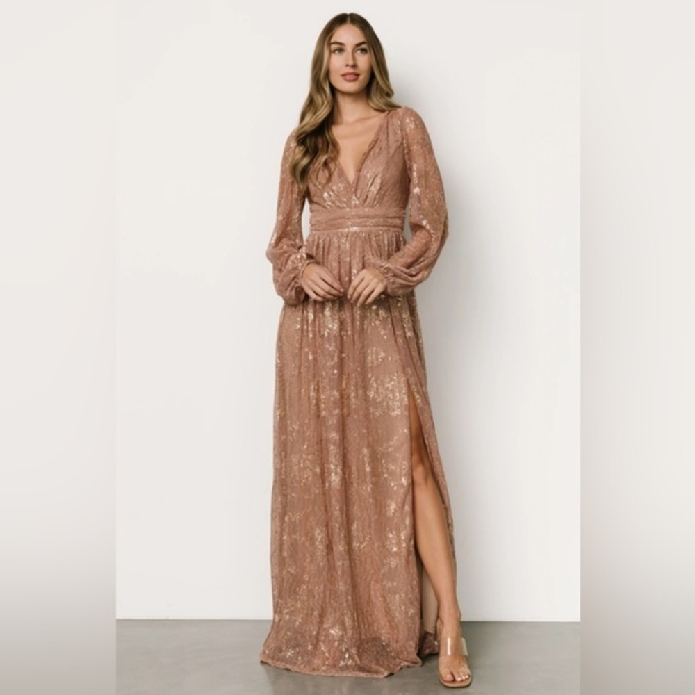 Elegant rose /mauve / gold long sleeve Charlene Maxi Dress size 1XL
